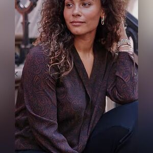 J Jill Women's Top Plus 2X Black Tear Drop Paisley Print Long Sleeve Pullover